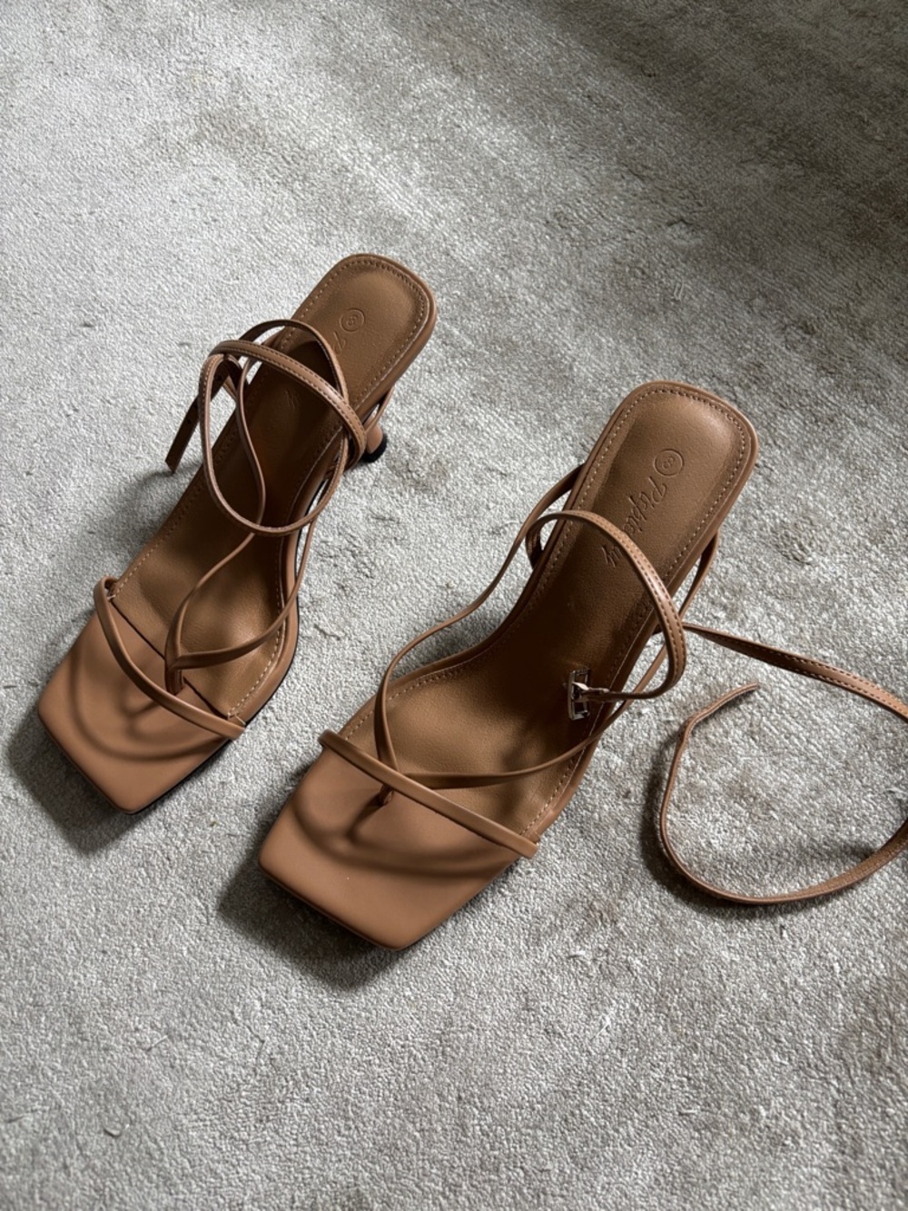 Women's Tan Strappy Square-Toe Heeled Sandals